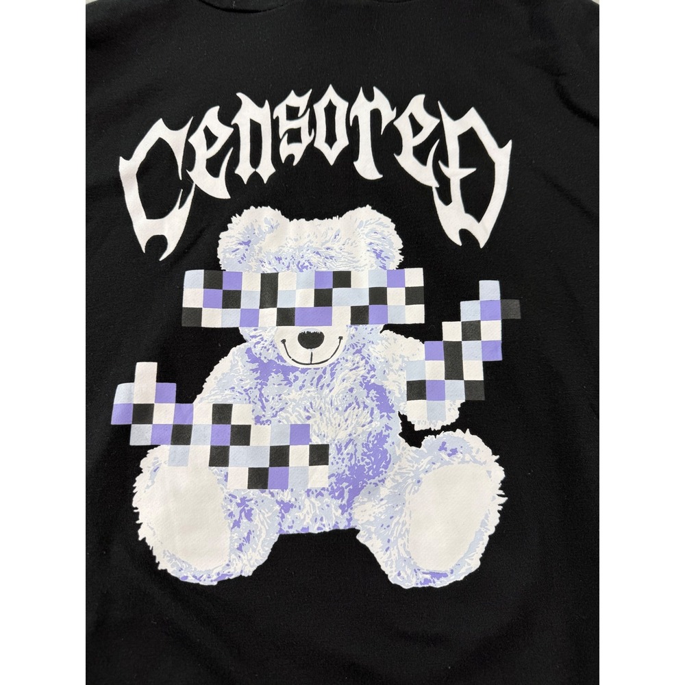 Listen Flavor Censored Bear Hoodie Blk Graphic Sweatshirt Harajuku Style 933501
